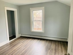 bonus room with baseboard heating and wood-type flooring