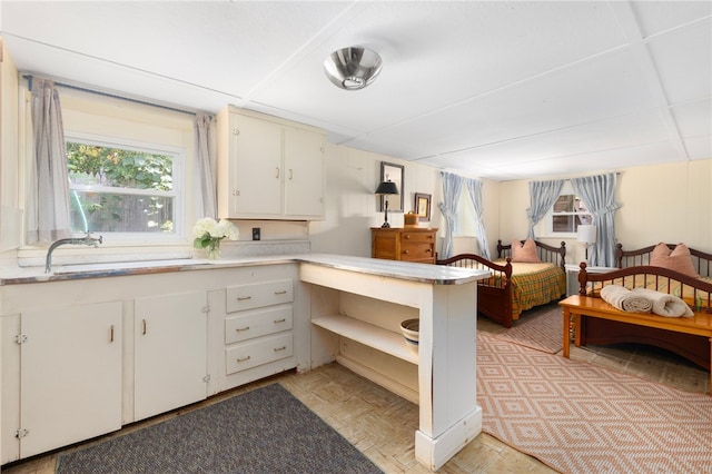 kitchen with light parquet flooring and sink