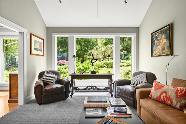 sunroom with lofted ceiling and a wealth of natural light