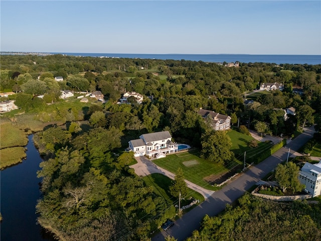 aerial view with a water view