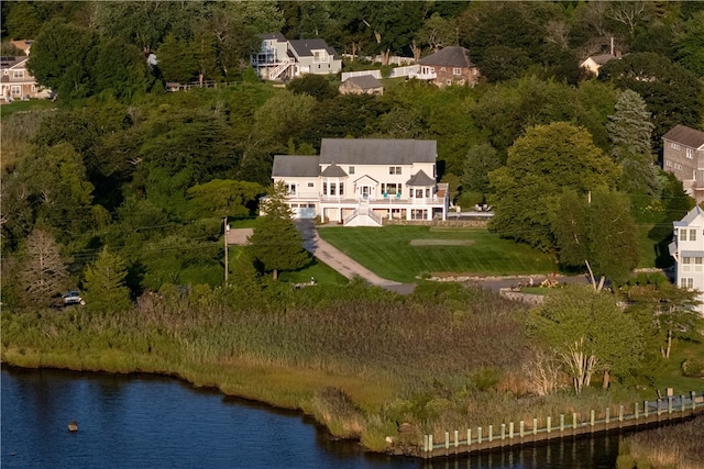 aerial view with a water view