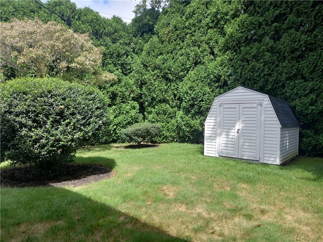 view of yard featuring a shed