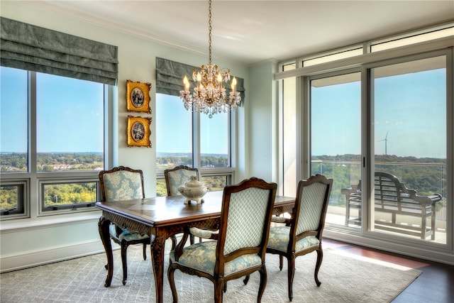 dining room with a healthy amount of sunlight and an inviting chandelier