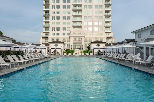 view of pool featuring a patio