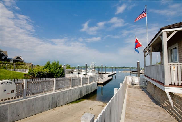 dock area featuring a water view