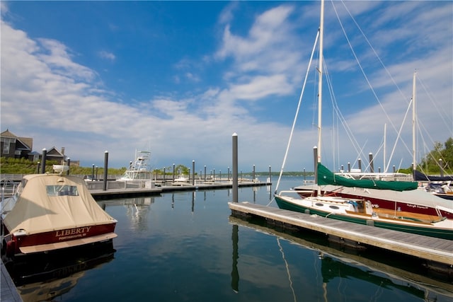 view of dock with a water view