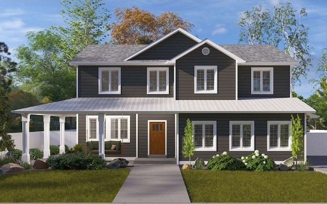 view of front of home featuring a porch and a front yard