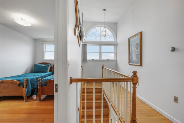 stairs featuring a wealth of natural light and hardwood / wood-style floors