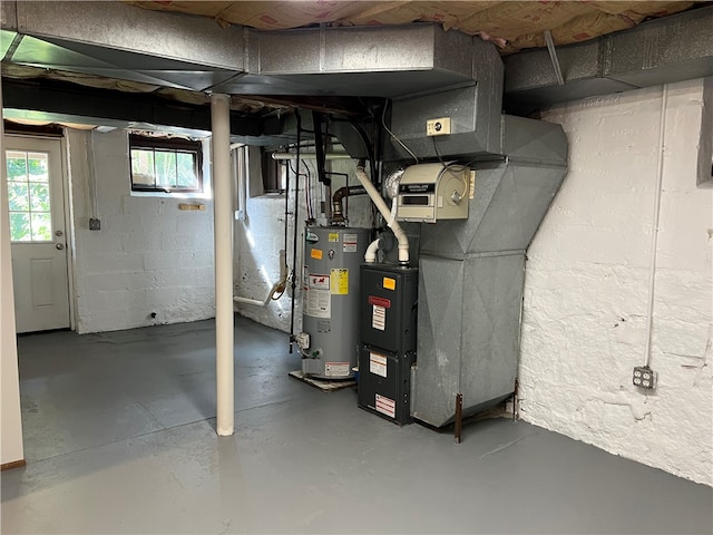 basement featuring gas water heater