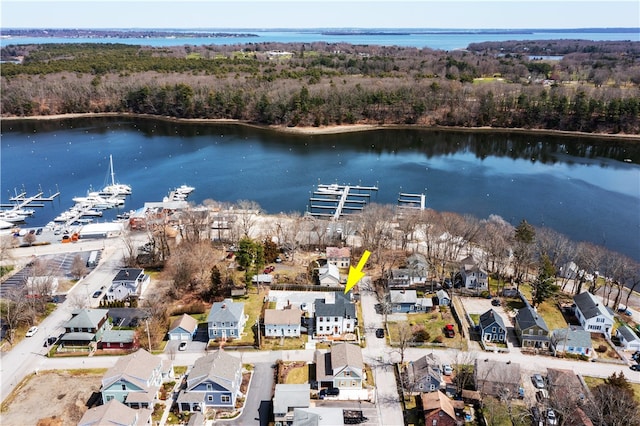 bird's eye view featuring a water view