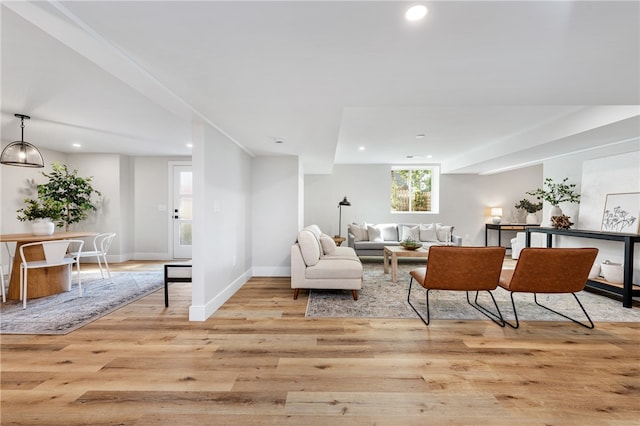 living room with light hardwood / wood-style flooring