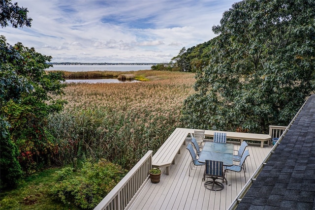 wooden deck with a water view