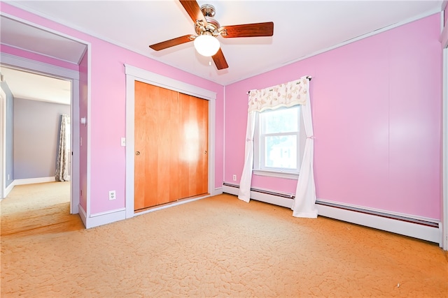 unfurnished bedroom featuring a closet, ceiling fan, and carpet floors