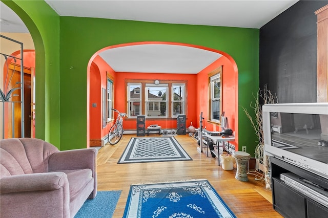 playroom with light hardwood / wood-style floors