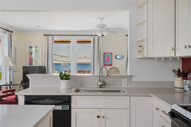 kitchen with white cabinets, sink, and black dishwasher