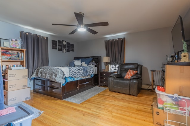 bedroom featuring ceiling fan and light hardwood / wood-style floors