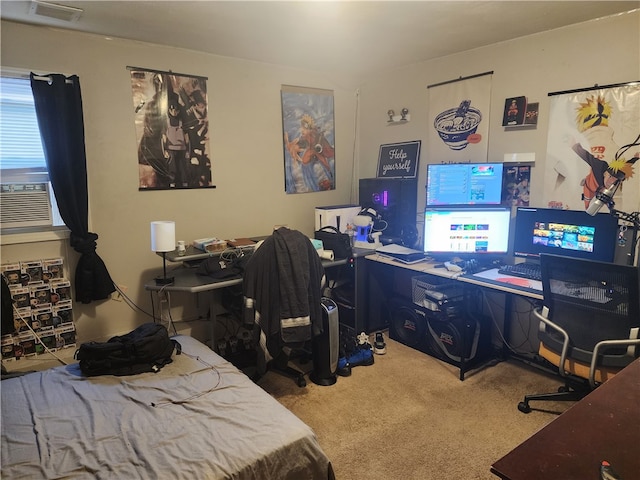 carpeted bedroom featuring cooling unit