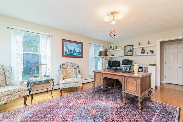 office with a wealth of natural light and light hardwood / wood-style flooring