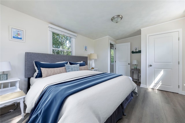 bedroom with hardwood / wood-style floors