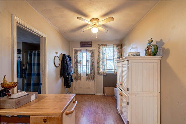 interior space featuring light hardwood / wood-style floors and ceiling fan