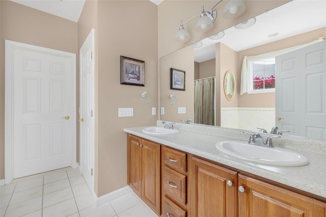 bathroom with vanity and tile patterned floors