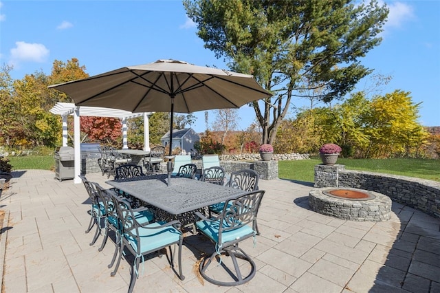 view of patio / terrace with a fire pit