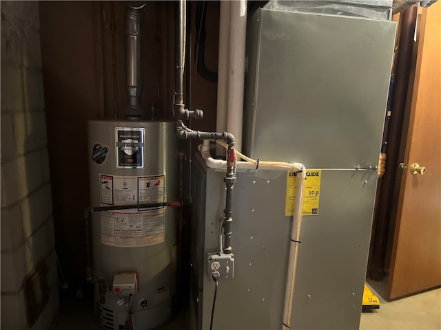 utility room featuring water heater