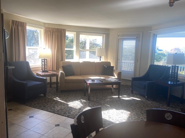 living room featuring tile patterned flooring