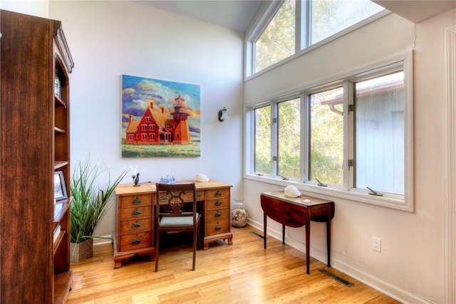 home office featuring light hardwood / wood-style flooring