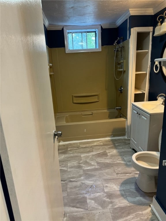 full bathroom with vanity, toilet, and shower / washtub combination