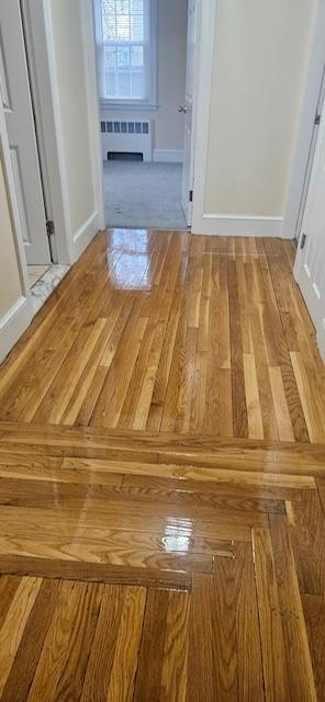 interior space featuring radiator heating unit and hardwood / wood-style flooring