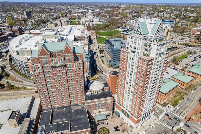 birds eye view of property with a city view
