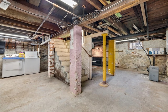 basement with washer and dryer