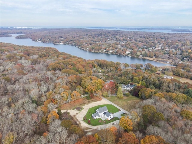 416 Bridgetown Rd, South Kingstown, RI 02874 - bird's eye view featuring a forest view and a water view