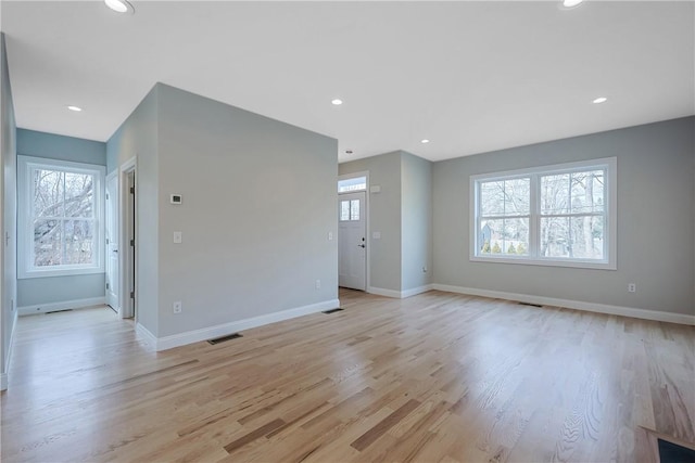 unfurnished living room with light hardwood / wood-style flooring