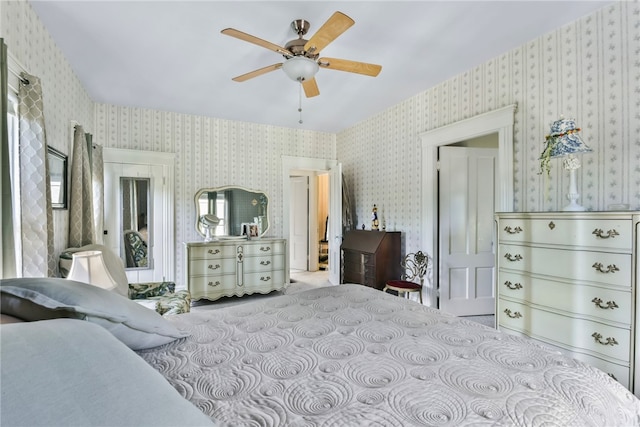 bedroom featuring ceiling fan