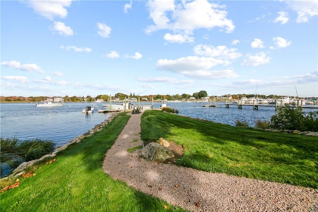 60 Avondale Rd, Westerly, RI 02891 - dock featuring a water view and a lawn