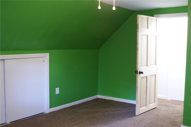 additional living space with carpet flooring and lofted ceiling