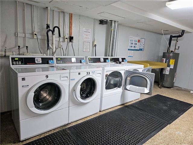 laundry area with electric water heater and independent washer and dryer