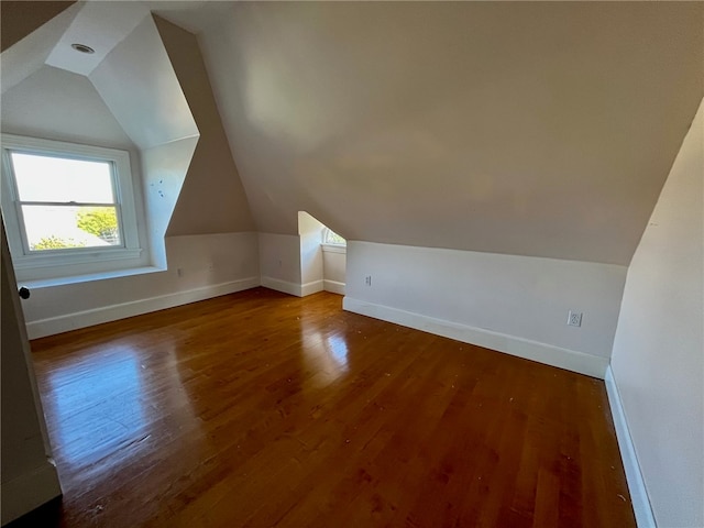 additional living space featuring hardwood / wood-style floors and lofted ceiling