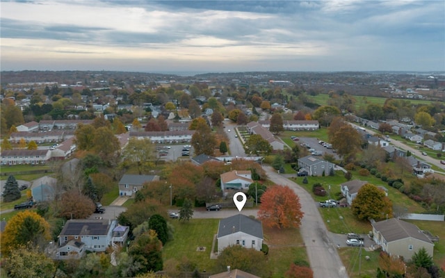 view of aerial view at dusk