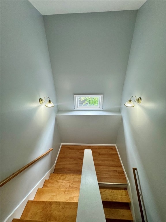 staircase featuring hardwood / wood-style flooring