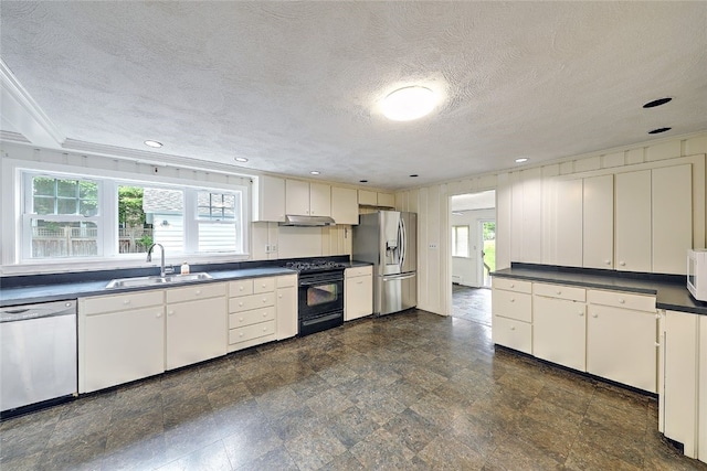 kitchen featuring a textured ceiling, appliances with stainless steel finishes, sink, and plenty of natural light