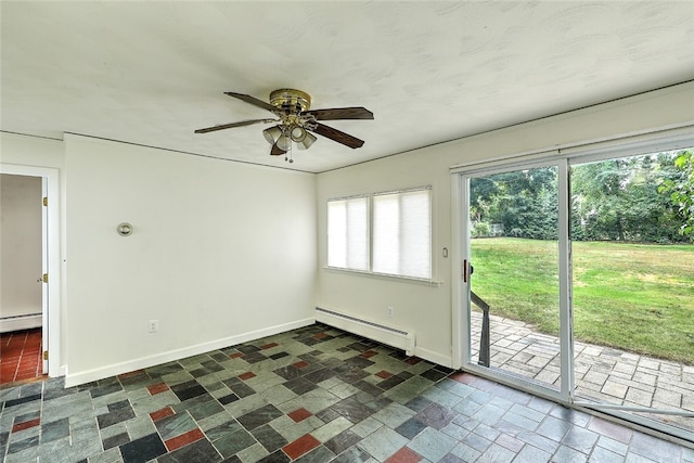 entryway featuring ceiling fan and a baseboard radiator