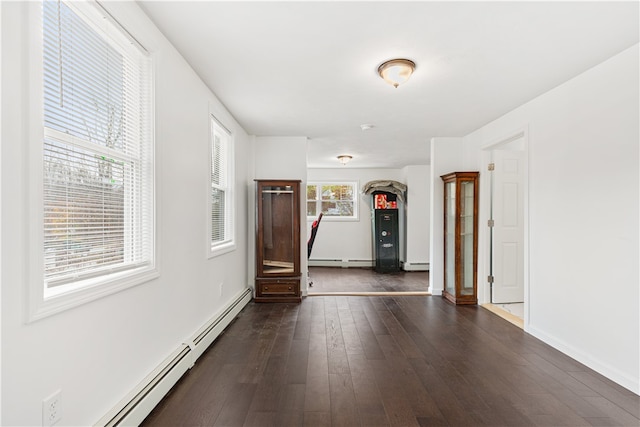 interior space featuring dark hardwood / wood-style floors and baseboard heating