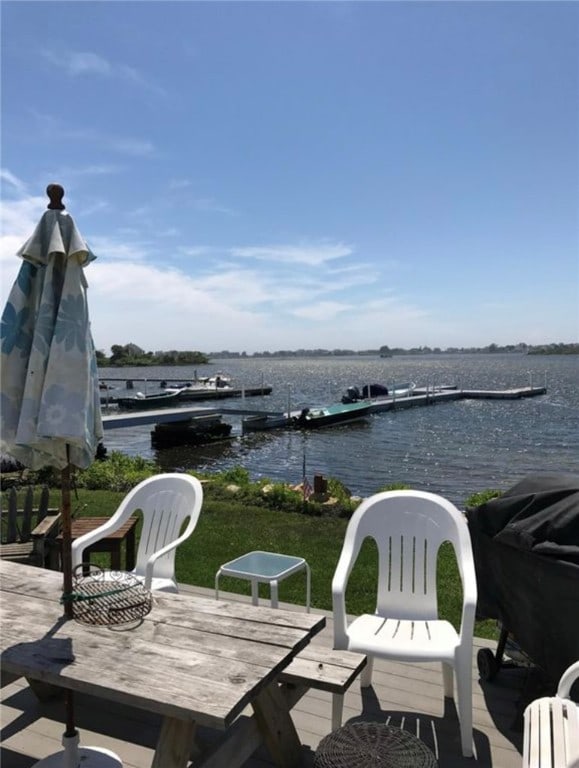 view of patio / terrace featuring a water view