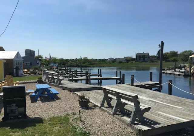 dock area featuring a water view