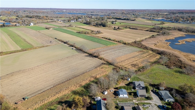 bird's eye view featuring a water view and a rural view