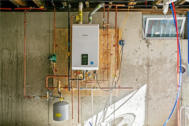 utility room with water heater