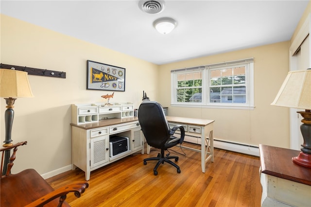 office area with light hardwood / wood-style floors